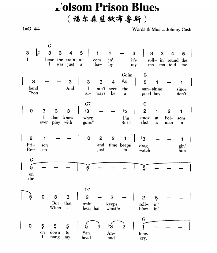 folsom prison blues 福尔森监狱布鲁斯