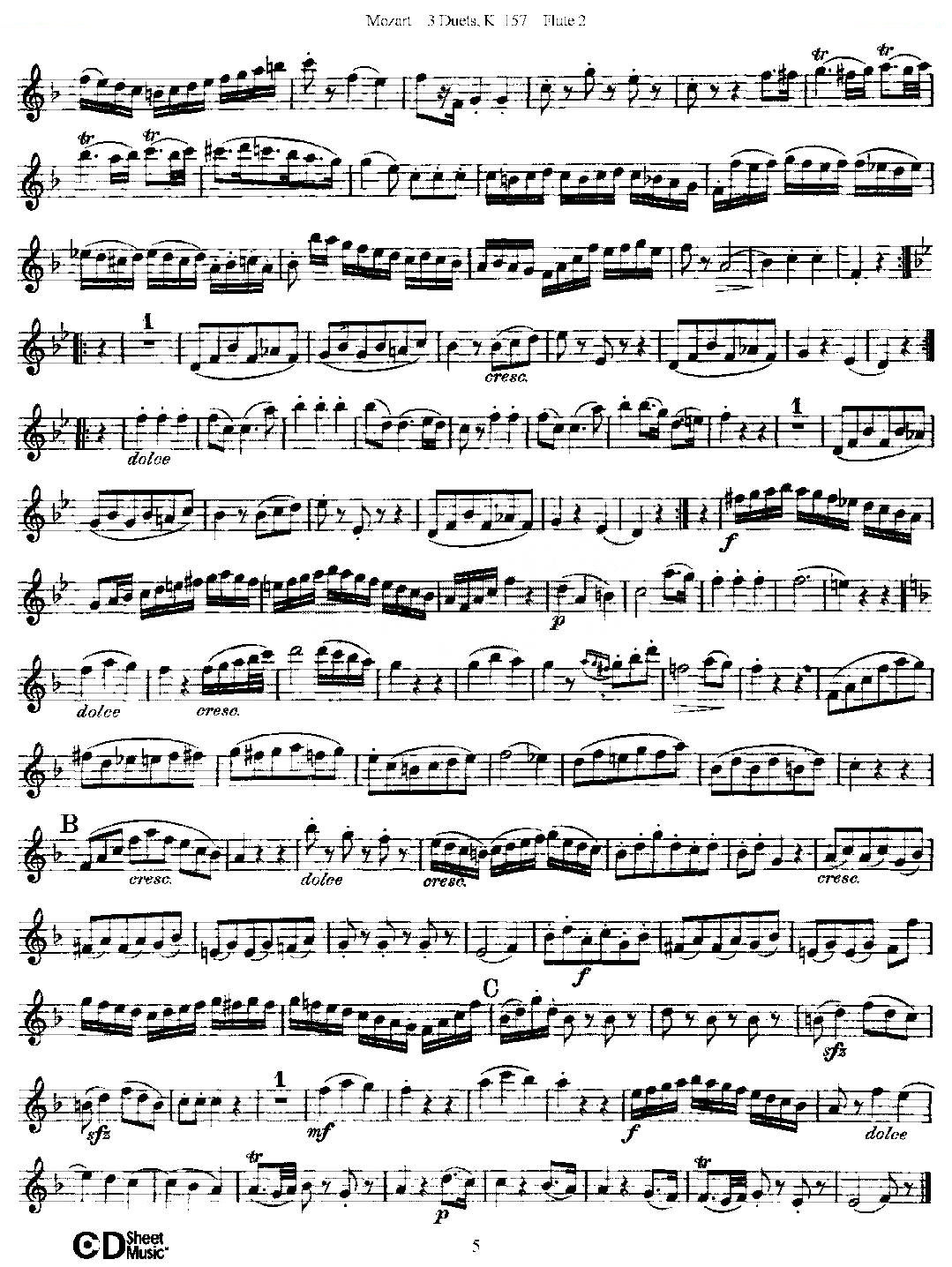 3 Duets K.157 之第二长笛（二重奏三首 K157号） 铜管乐谱