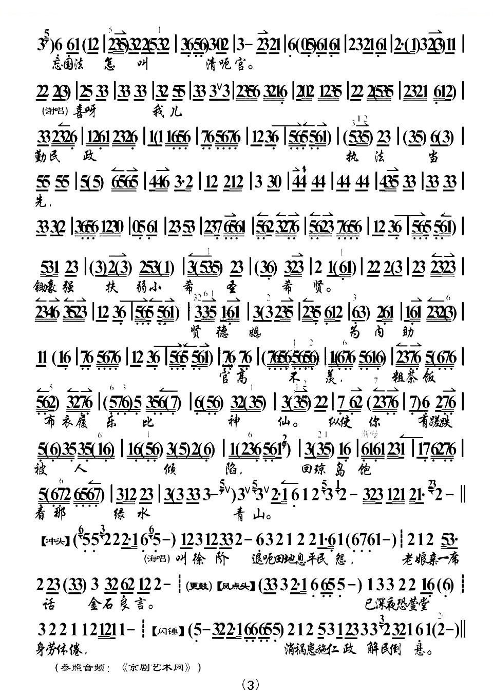 老人家你随我饱经忧患（海瑞罢官选段、琴谱） 京剧唱谱