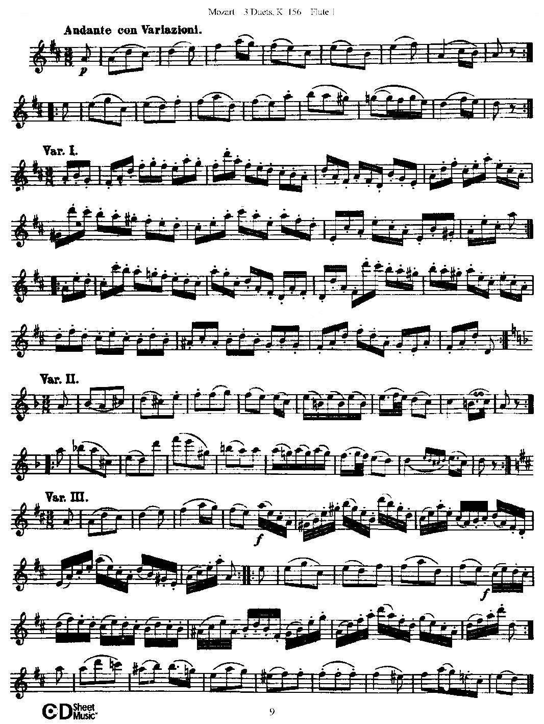 3 Duets K.156 之第一长笛（二重奏三首 K156号） 铜管乐谱