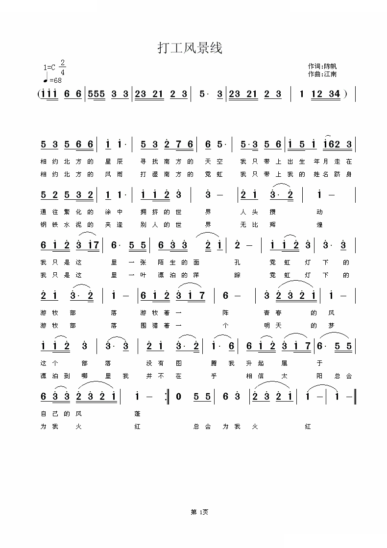 打工风景线 歌曲