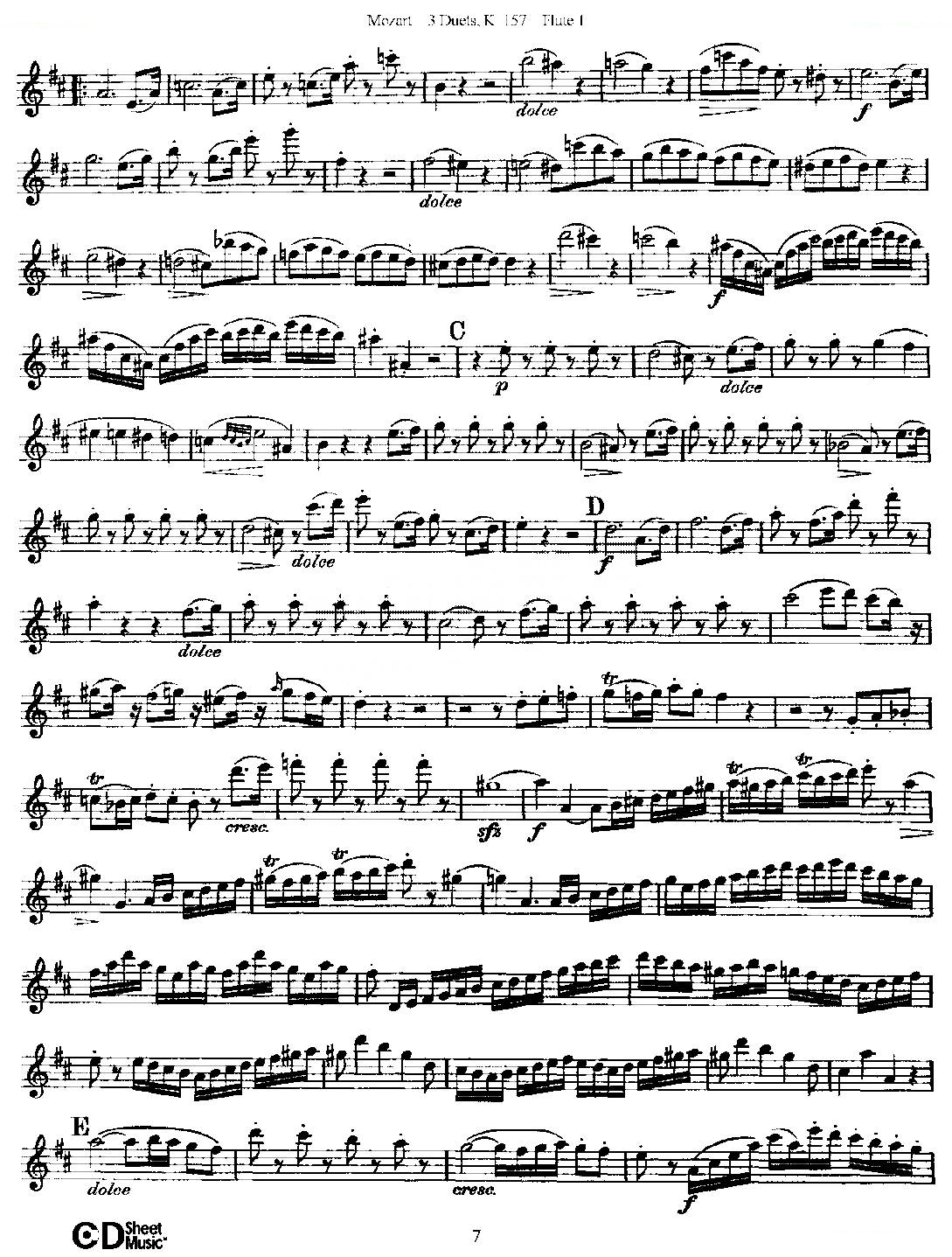 3 Duets K.157 之第一长笛（二重奏三首 K157号） 铜管乐谱