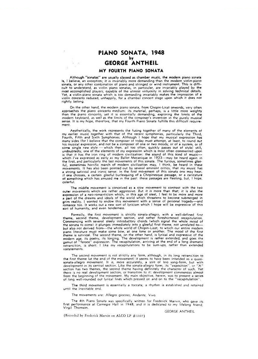Antheil - Piano Sonata No 4 Piano Sonata No 4 -