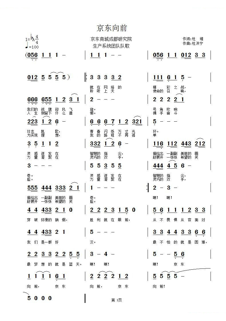 京东向前 (杜维作词 杜洪宁作曲)