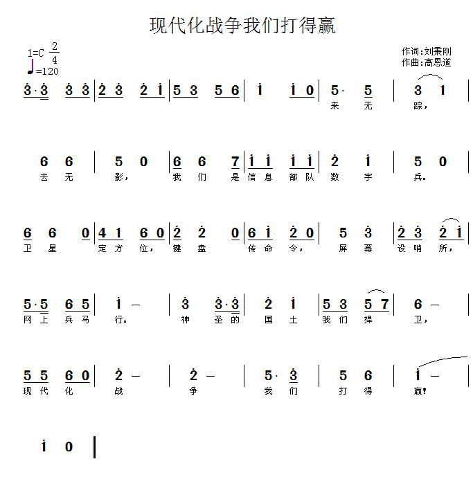 现代化战争我们打得赢（刘秉刚词 高恩道曲）