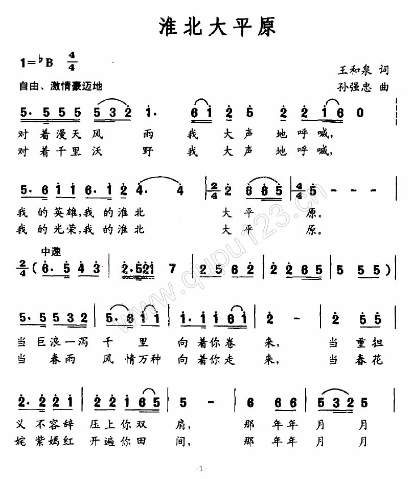淮北大平原（王和泉词 孙强忠曲）