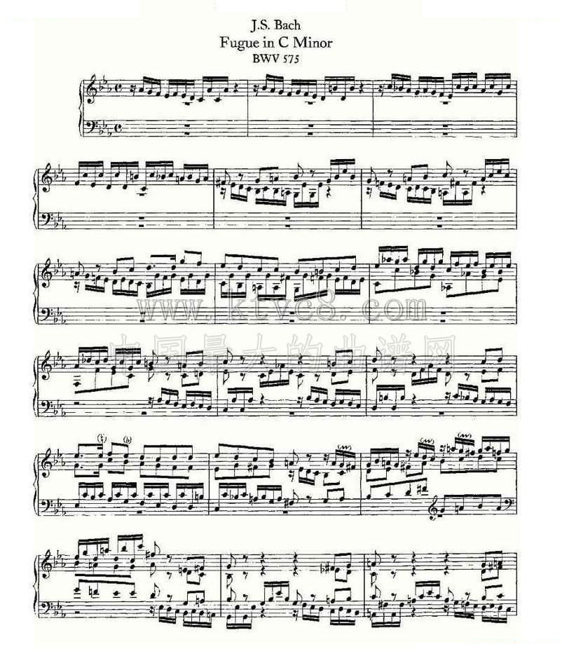 Fugue in C Minor--BWV 575 （管风琴谱） 