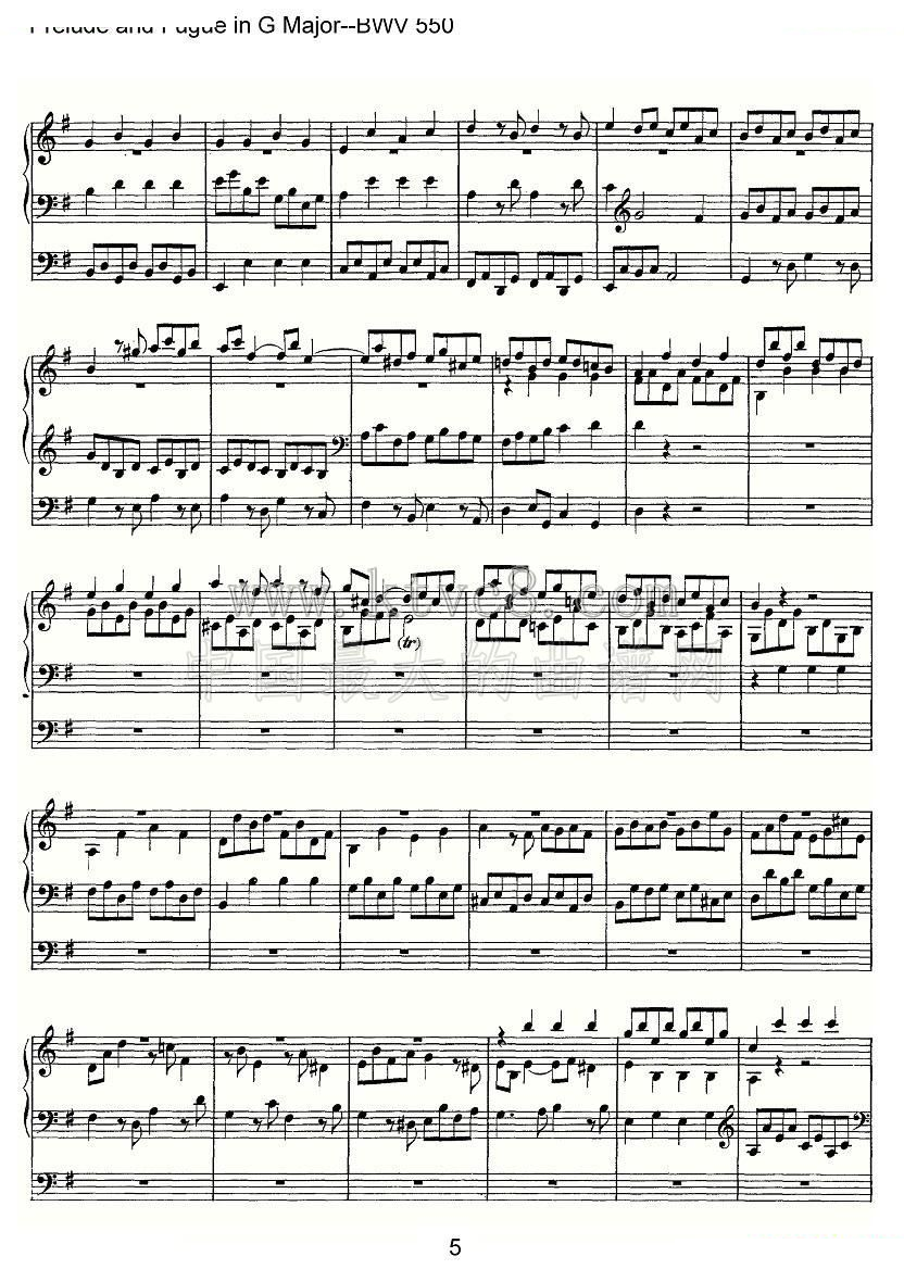 Prelude and Fugue in G Major--BWV 550（管风琴谱） 