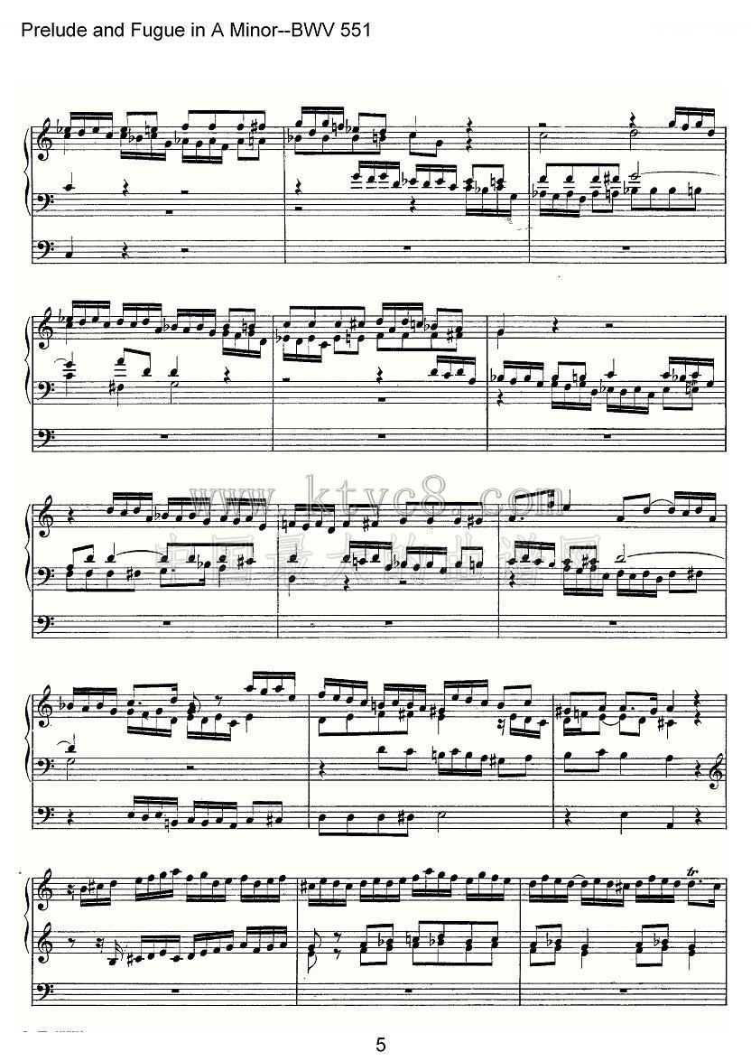 Prelude and Fugue in A Minor--BWV 551（管风琴谱） 