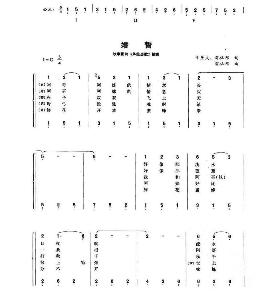 婚誓（故事影片芦笙恋歌插曲、钢琴公式化即兴伴奏谱） 