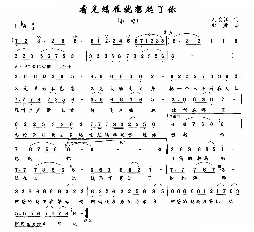 看见鸿雁就想起了你（刘长江词 郭君曲）