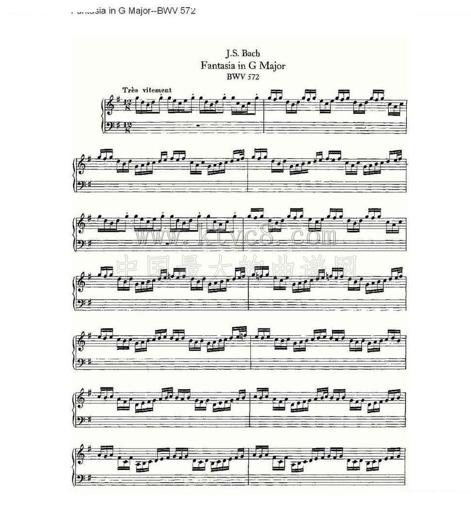 Fantasia in G Major--BWV 572 （管风琴谱） 