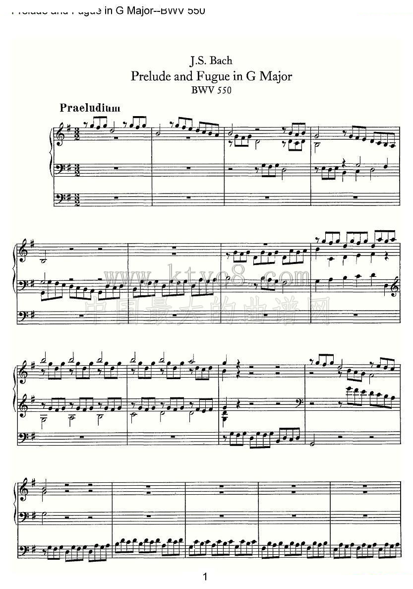 Prelude and Fugue in G Major--BWV 550（管风琴谱） 