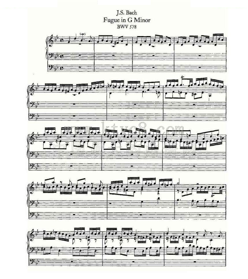 Fugue in G Minor--BWV 578 （管风琴谱） 