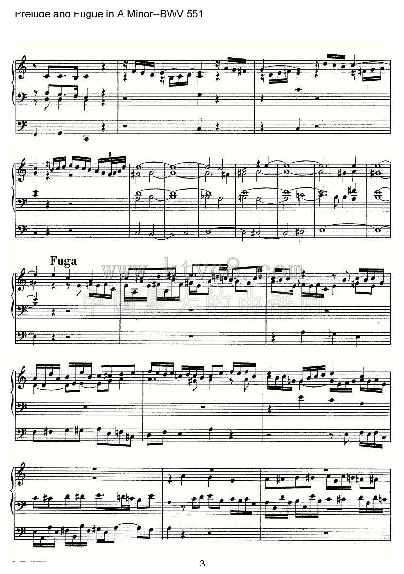 Prelude and Fugue in A Minor--BWV 551（管风琴谱） 