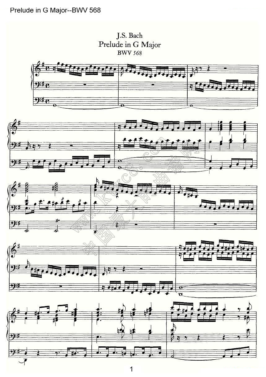 Prelude in G Major--BWV 568（管风琴谱） 