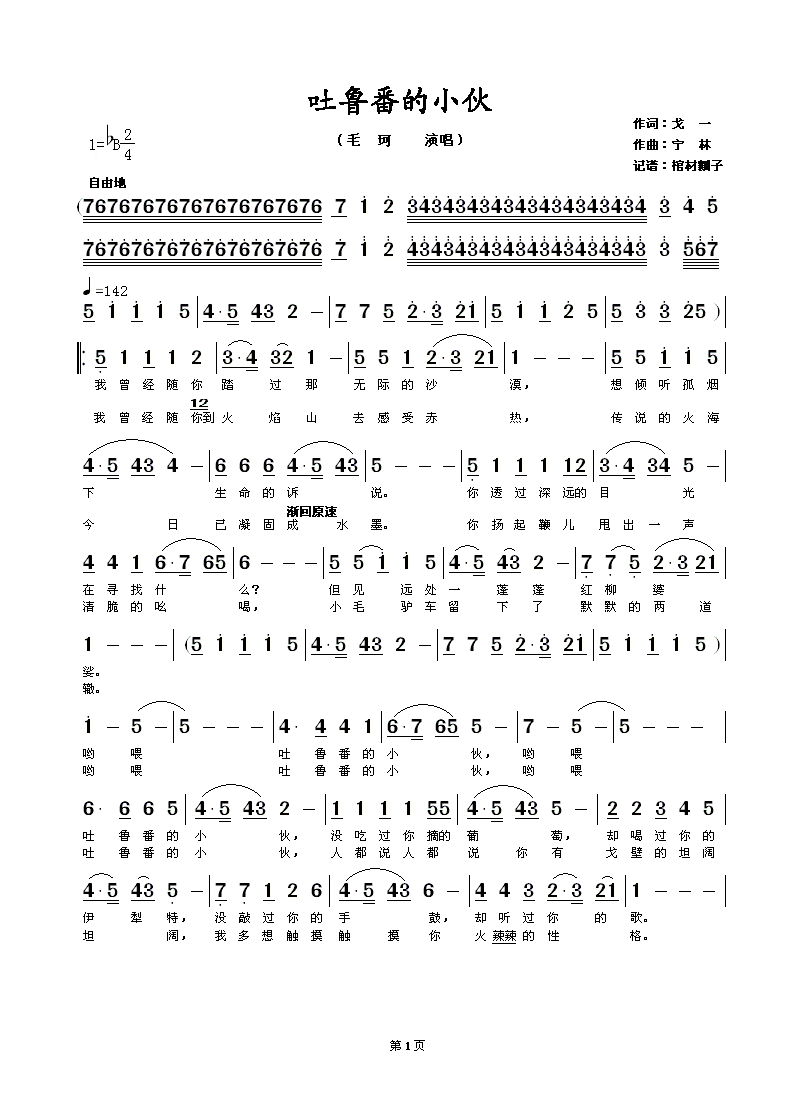 吐鲁番的小伙（毛坷演唱版）