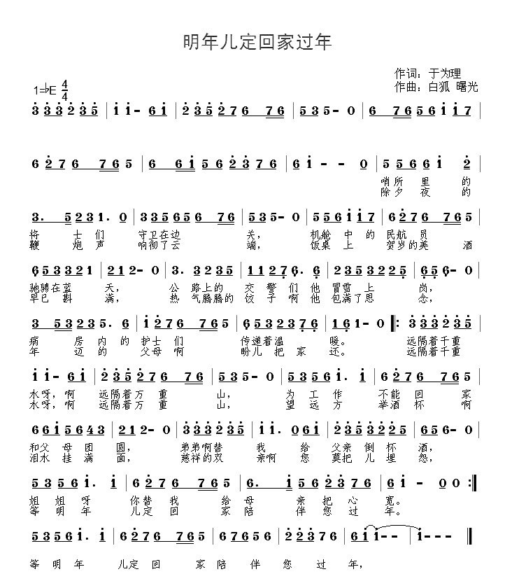明年儿一定回家过年 
