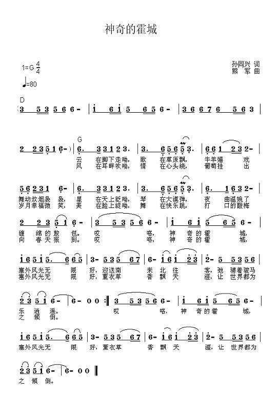 神奇的霍城（孙同兴词 熊军曲）