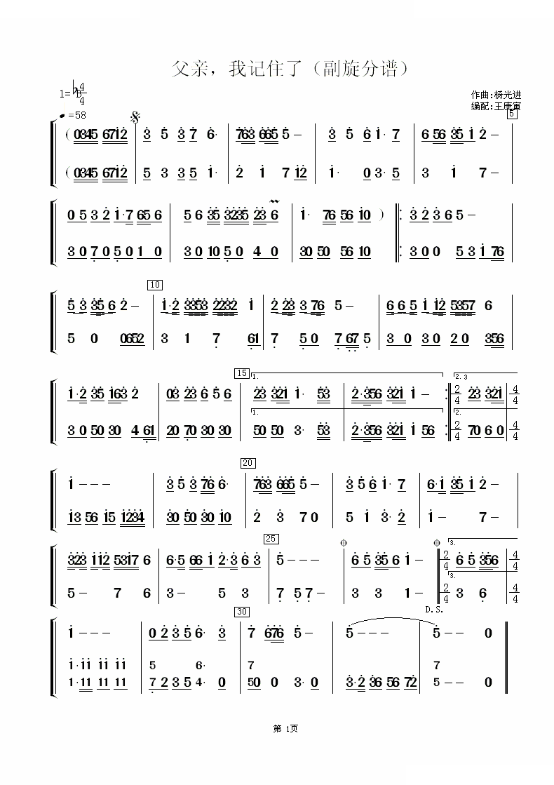 父亲，我记住了（小总谱） 