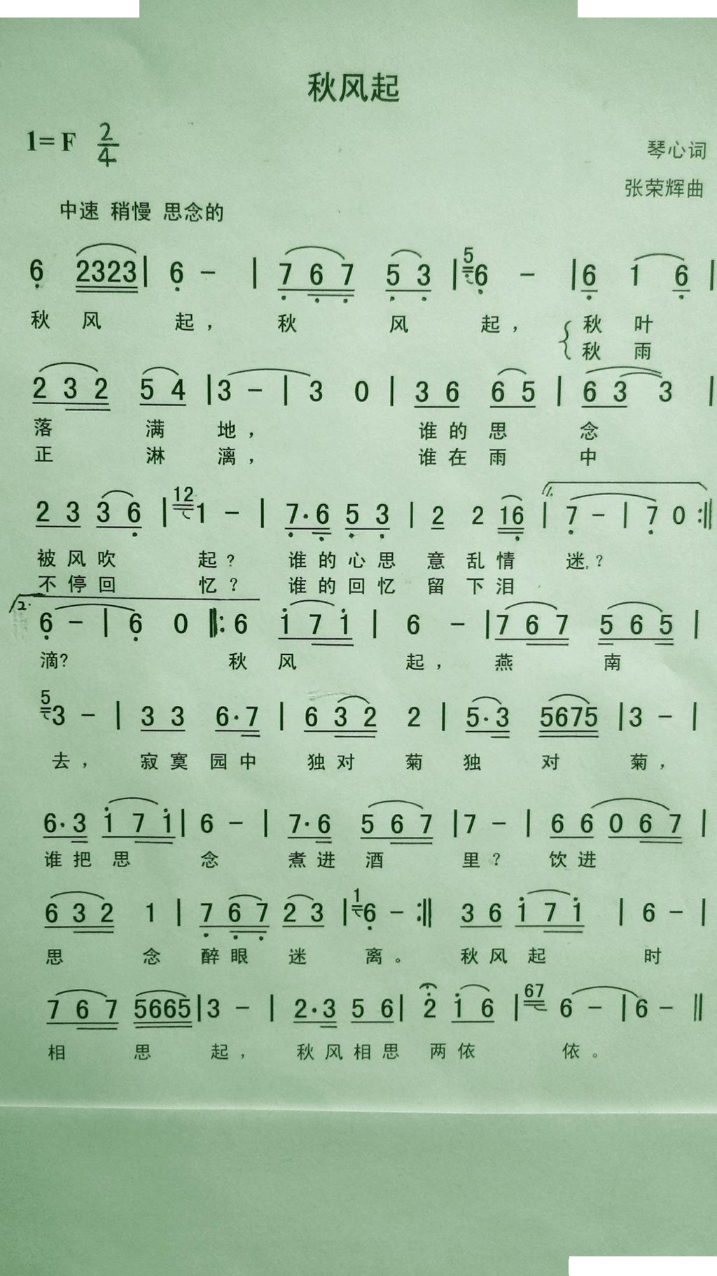 秋风起（琴心词 张荣辉曲）