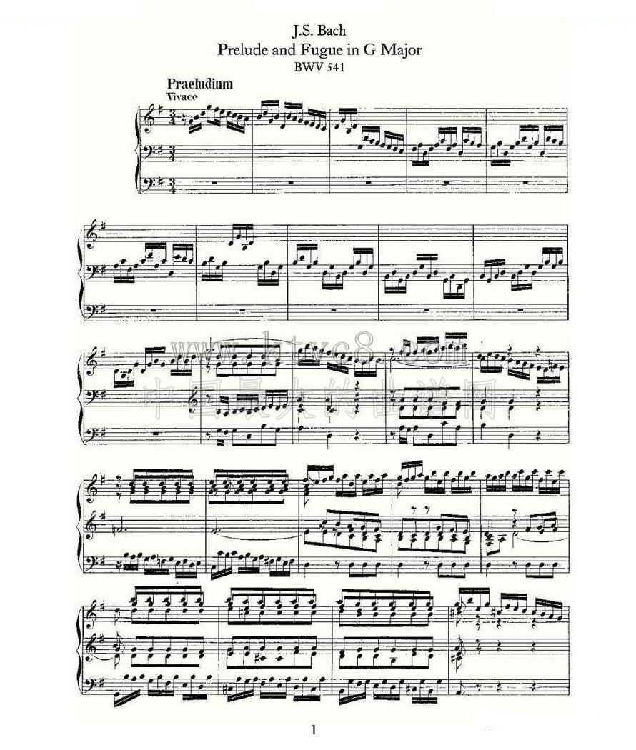 Prelude and Fugue in G Major--BWV 541 （管风琴谱） 