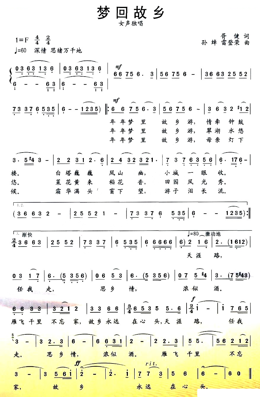 梦回故乡（胥健词 孙绰、雷登荣曲）