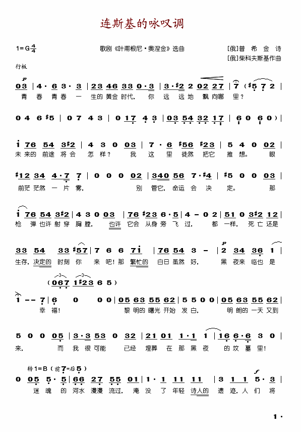 连斯基的咏叹调(李光羲演唱)