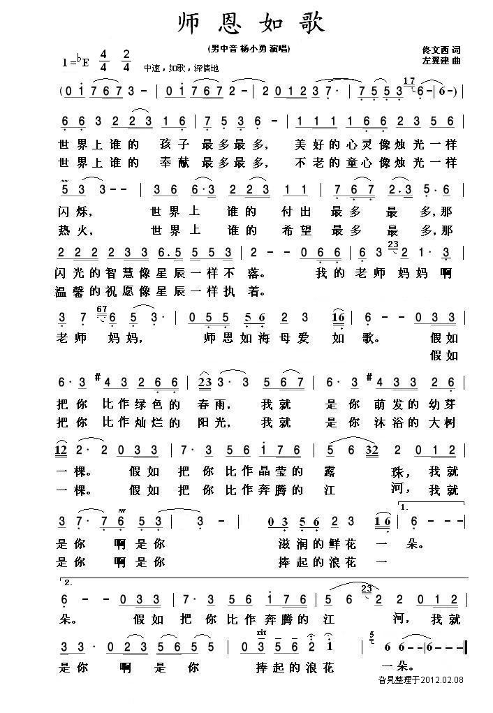师恩如歌 男中音 杨小勇