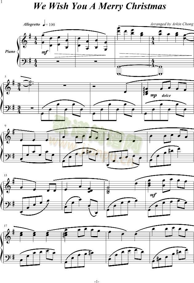We Wish You A Merry Christmas -钢琴谱(钢琴曲)-世界名曲