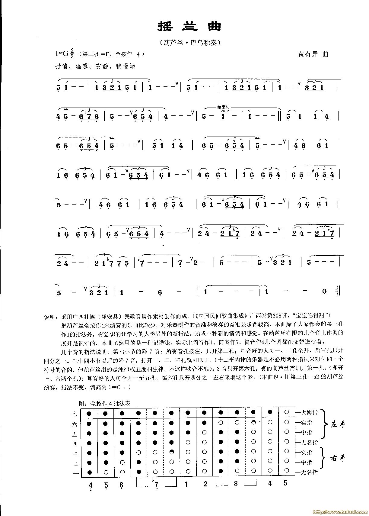 摇篮曲(葫芦丝谱)