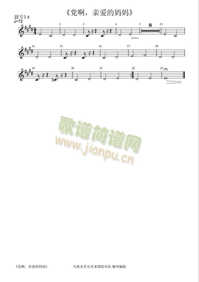 党啊,亲爱的妈妈圆号3.4分谱