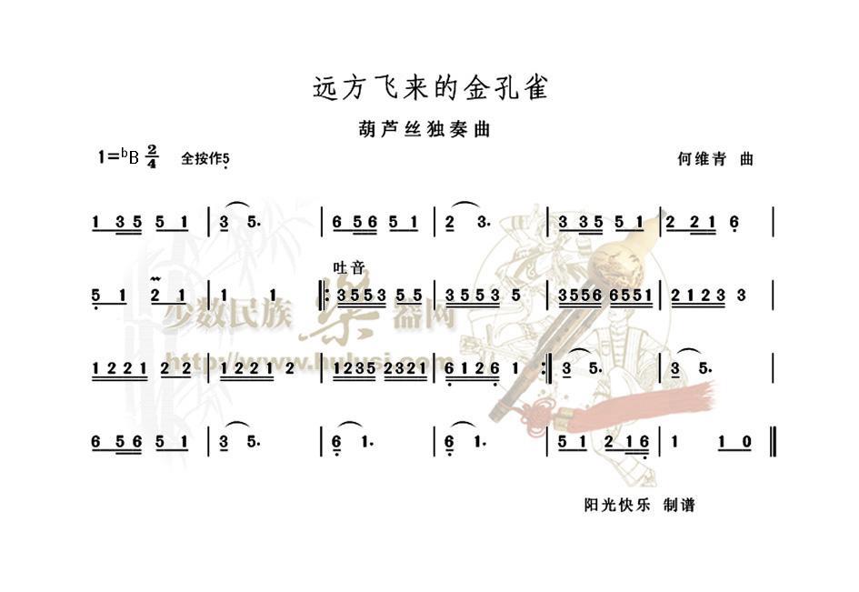 远方飞来的金孔雀(葫芦丝谱)