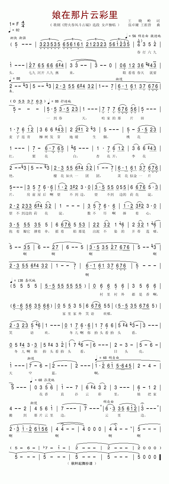 娘在那片云彩里(野火春风斗古城选段)