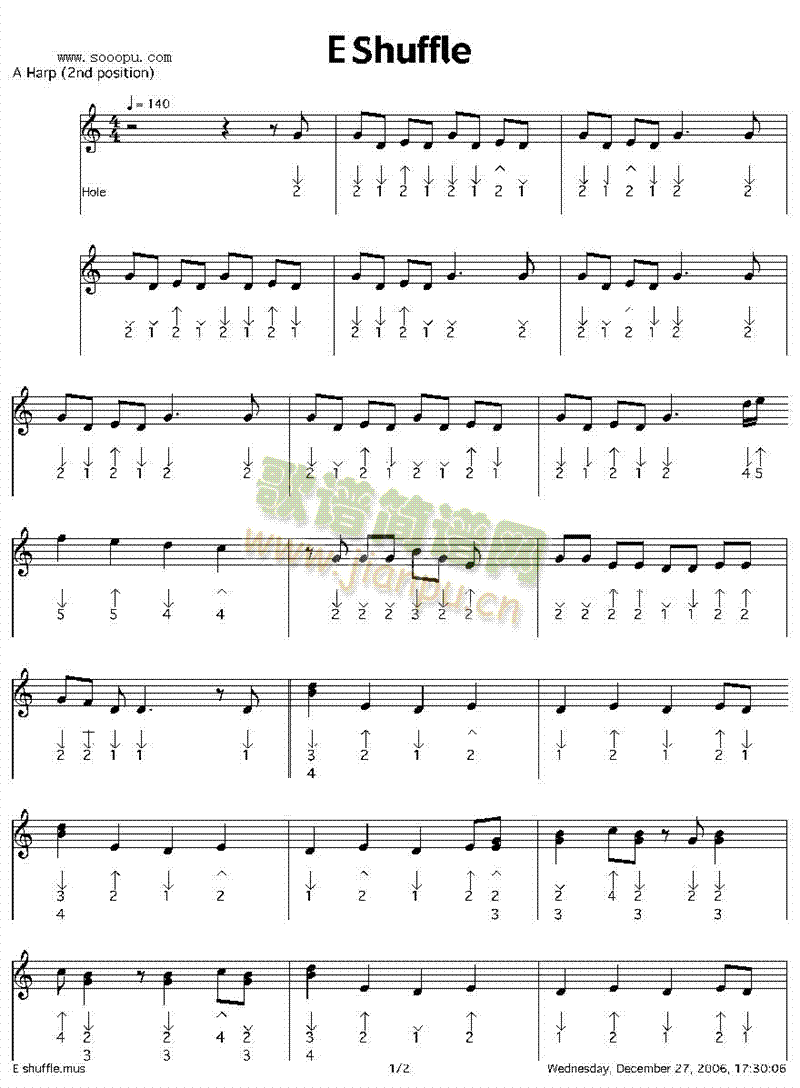 e shuffle 口琴谱
