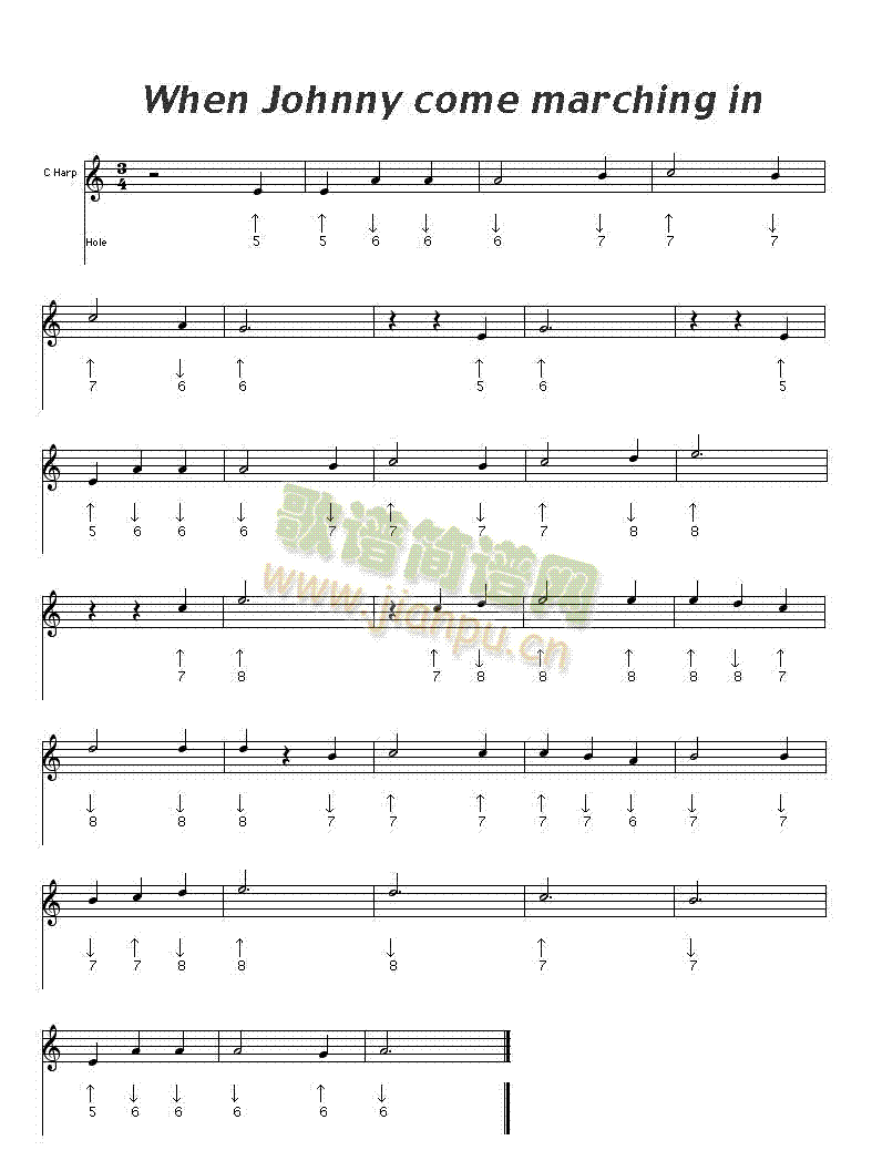 when johnny come marching in口琴谱