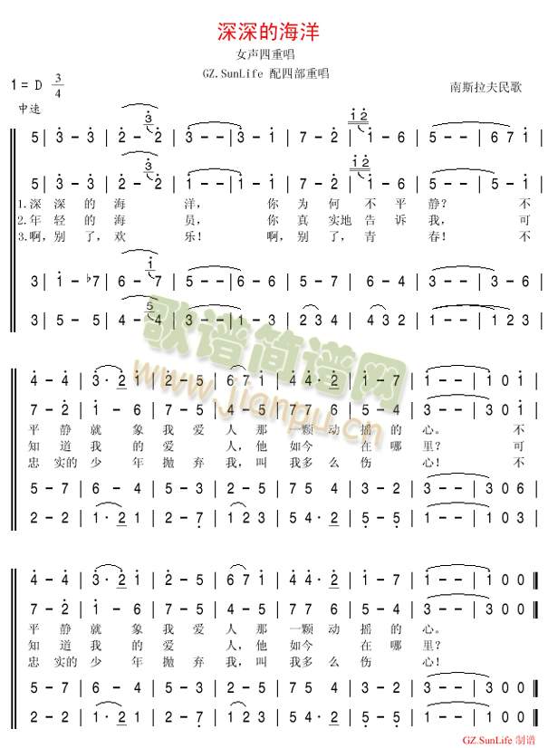 深深的海洋(女声四重唱、南斯拉夫民歌)