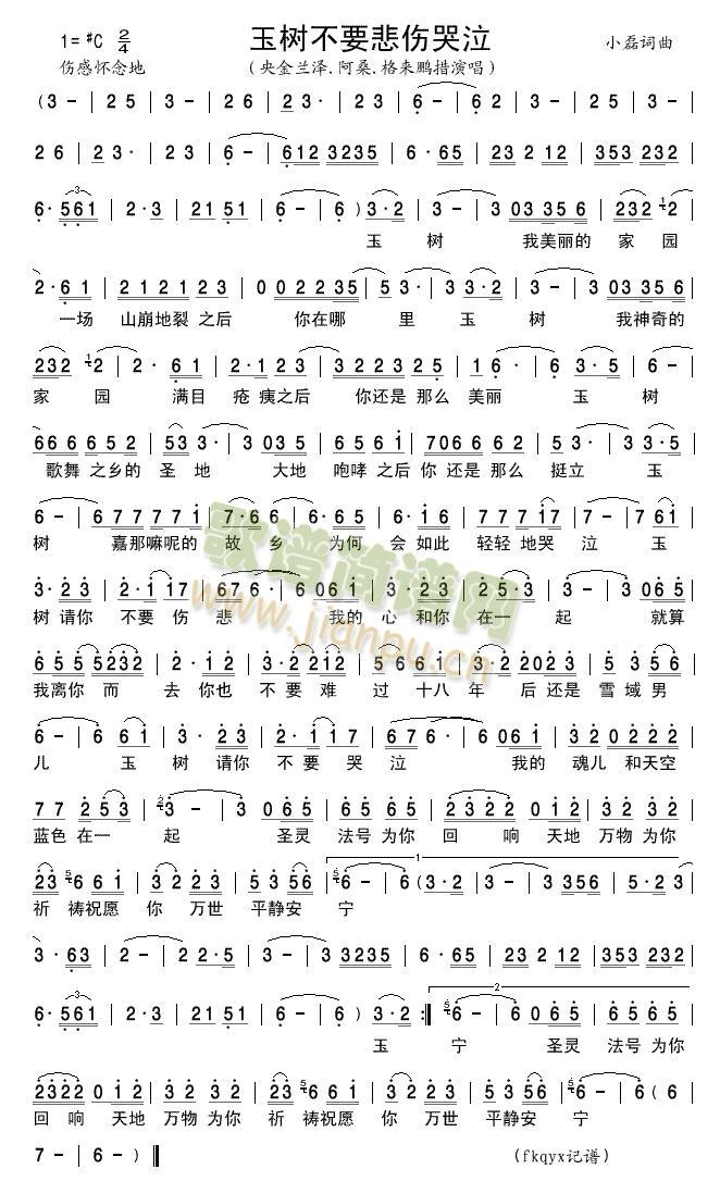 玉树不要悲伤哭泣