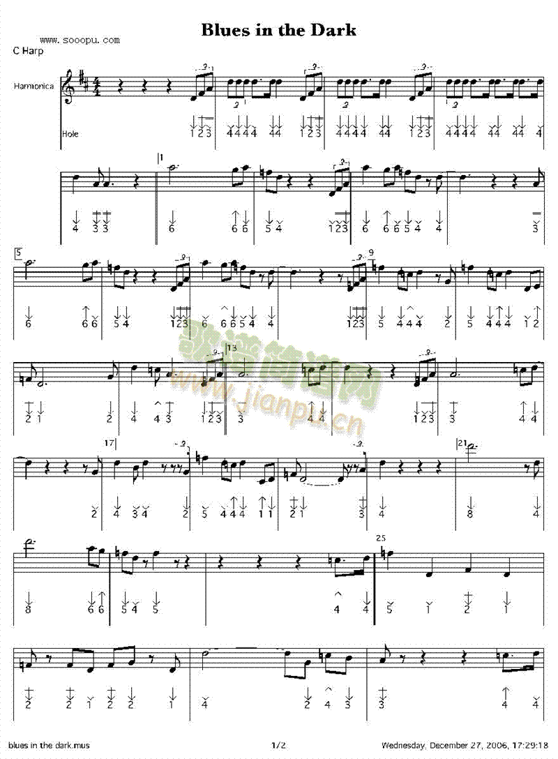 blues in the dark 口琴谱