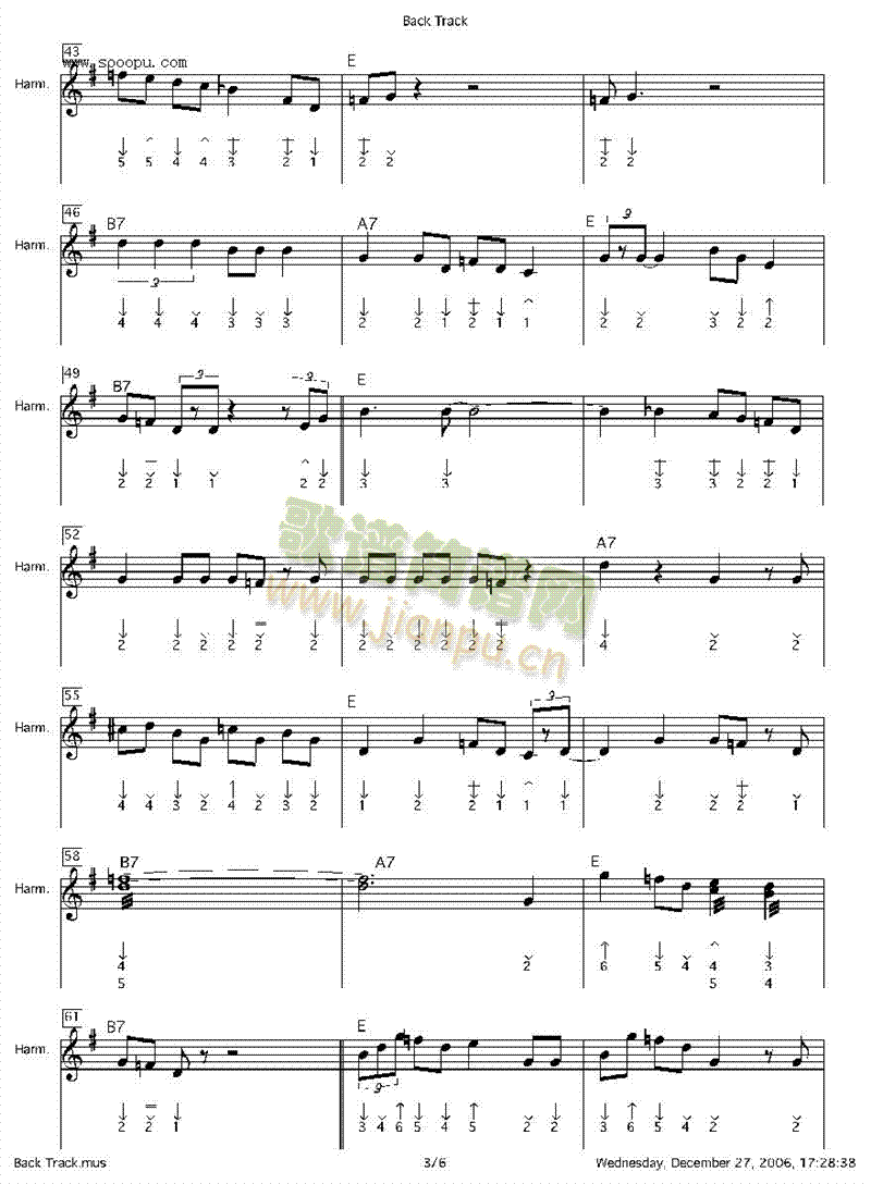 back track 口琴谱