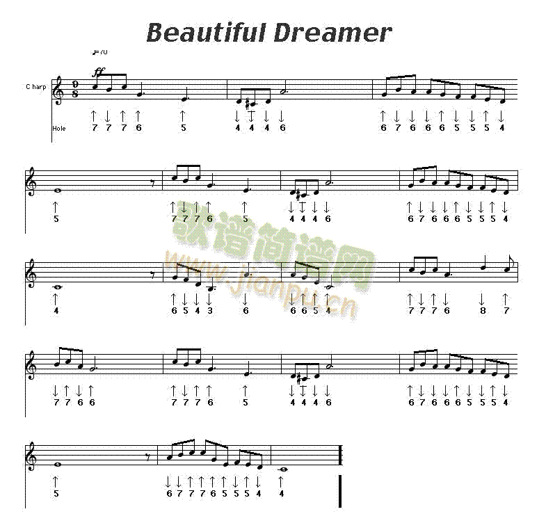 beautiful dreamer口琴谱