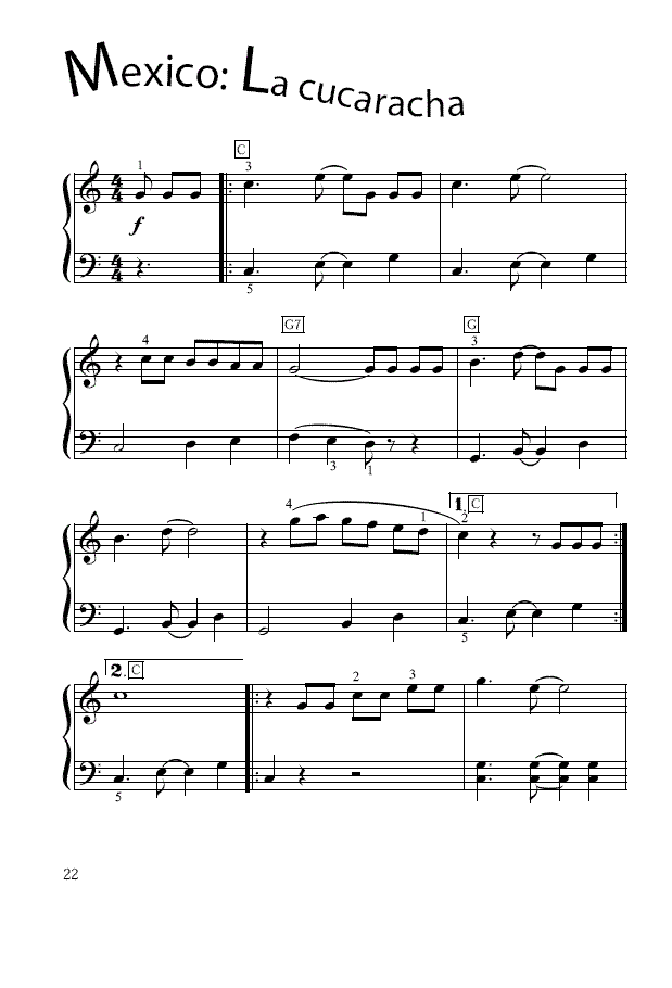 La cucaracha(简易钢琴谱)