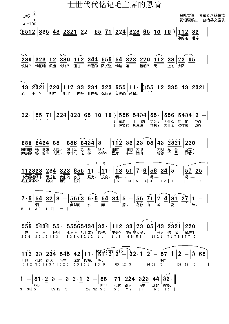 世世代代铭记毛主席的恩情
