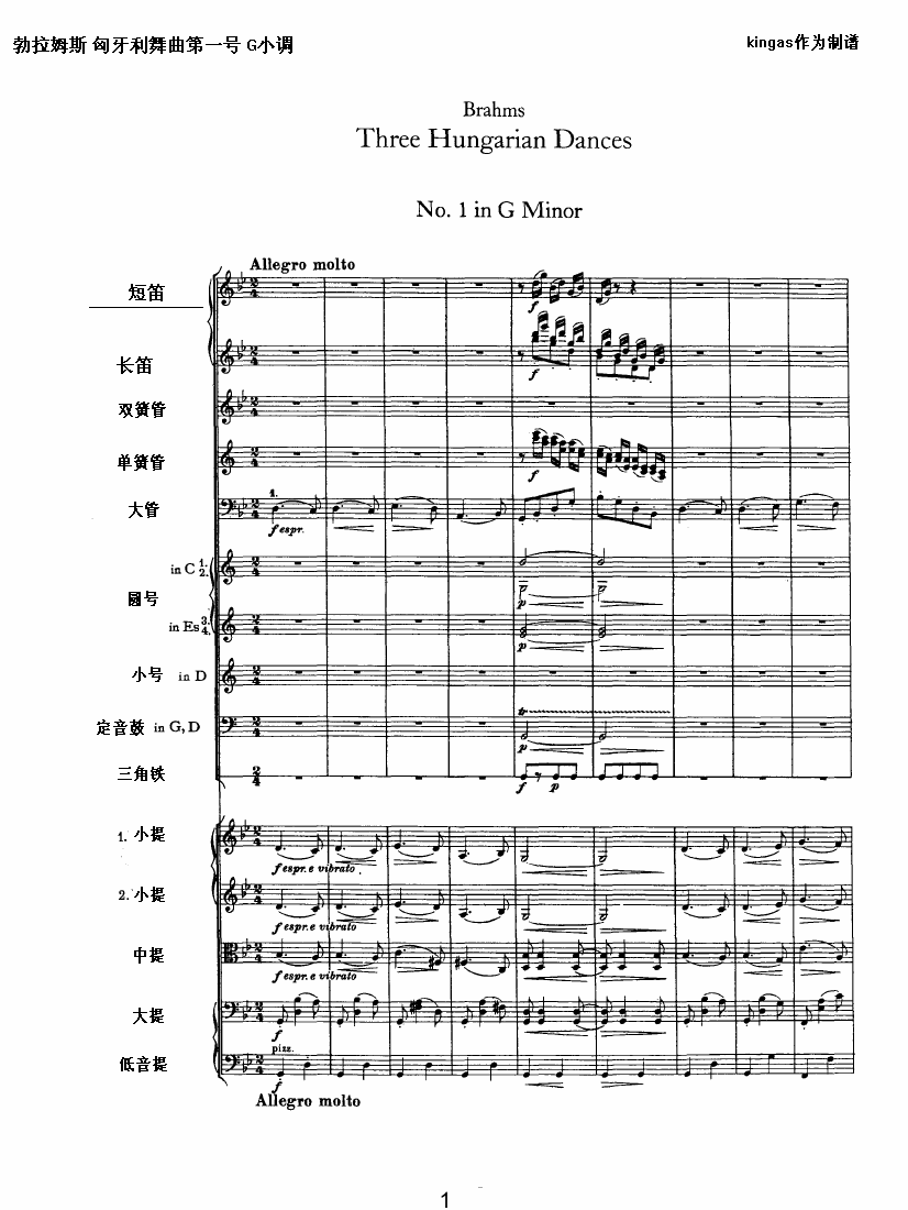 勃拉姆斯作品系列之匈牙利舞曲  第一号G小调