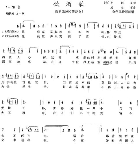 饮酒歌(茶花女选曲)