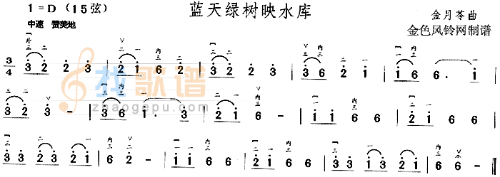 蓝天绿树映水库