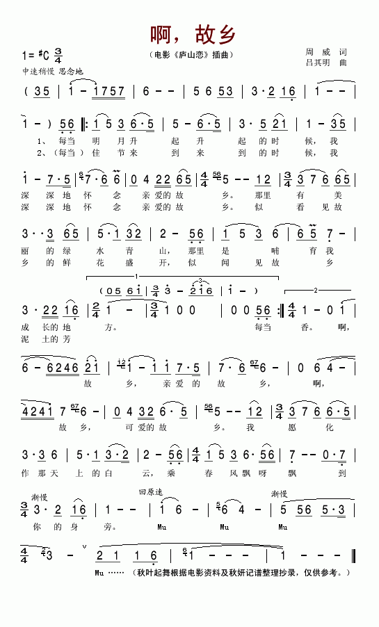 啊，故乡(电影庐山恋插曲)