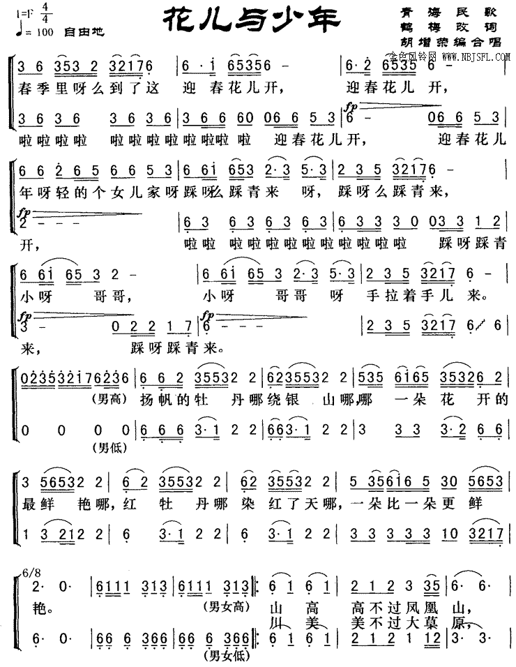 花儿与少年(合唱谱)