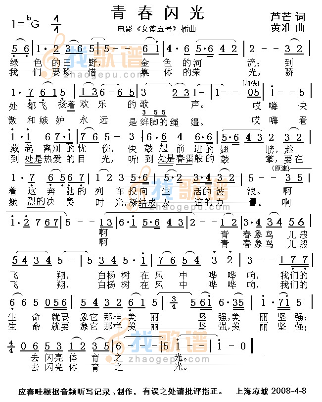 青春闪光（电影女篮五号插曲）
