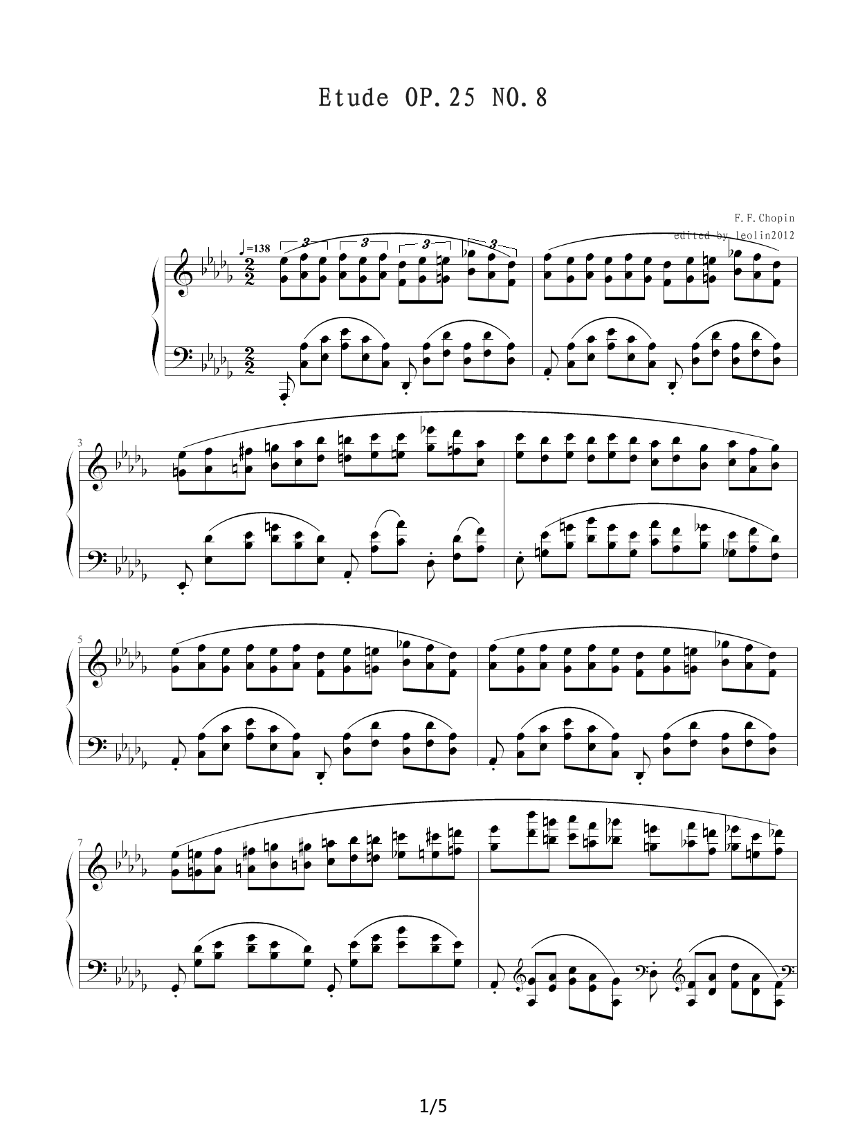 Chopin.肖邦 练习曲 Op.25 No.8 溪流 降D调